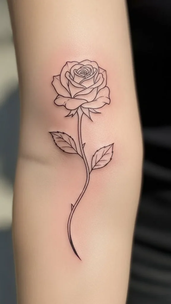 Rose Outline with Soft Curve Stem