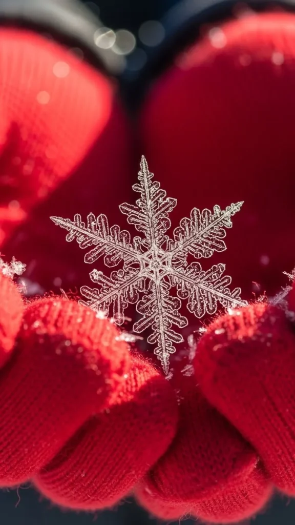 Santa Gloves Holding a Snowflake