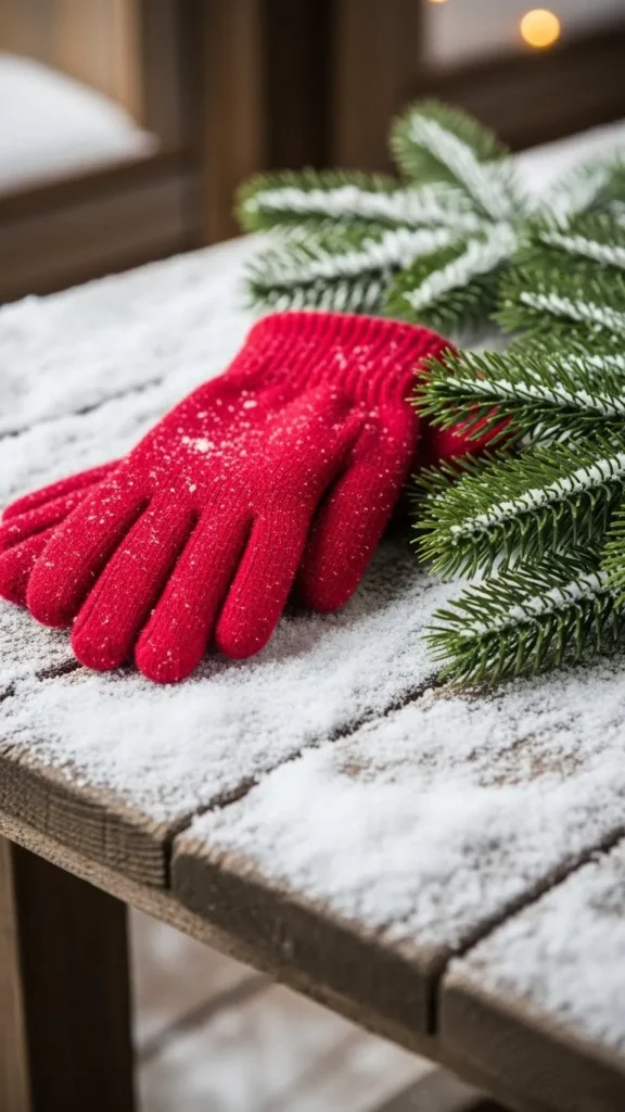 Santa Gloves With Evergreen Branches