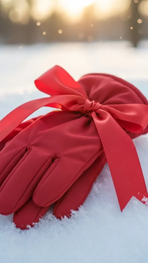 Santa Gloves With Ribbon Bows