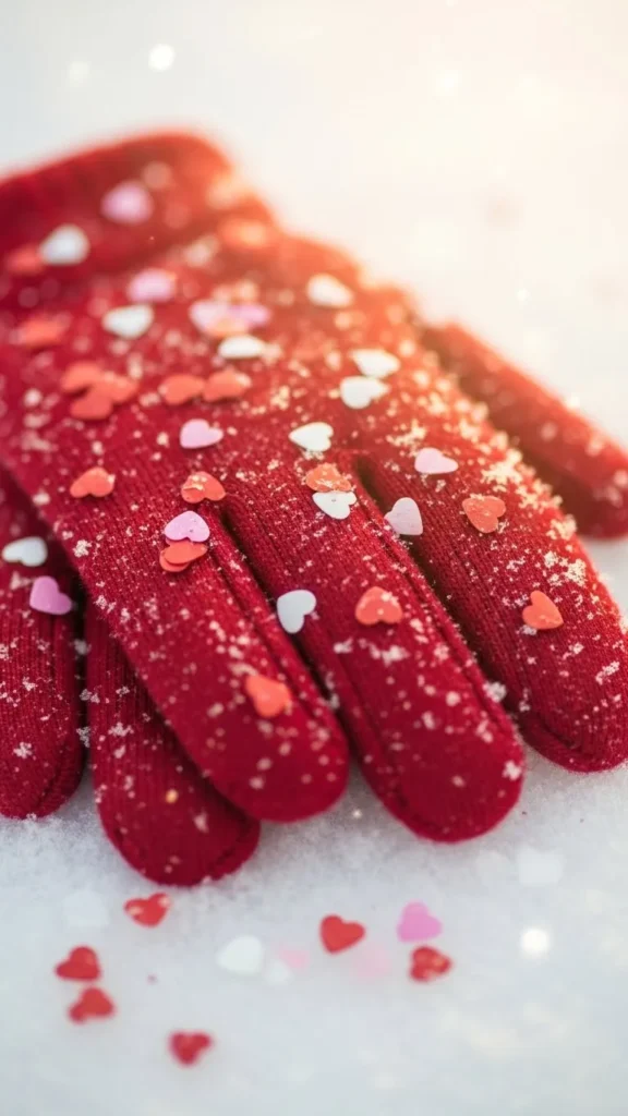 Santa Gloves With Small Hearts