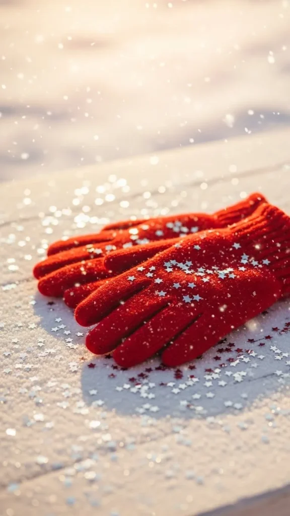 Santa Gloves With Stars and Sparkles