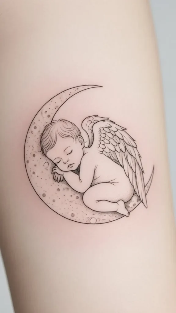 Sleeping Angel on a Crescent Moon