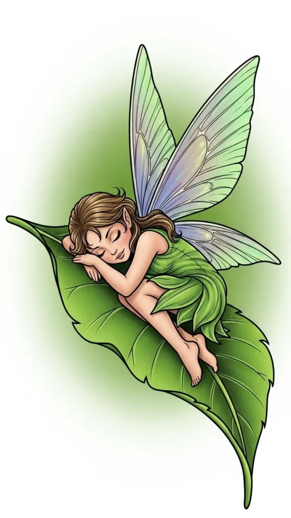  Sleeping Fairy on a Leaf