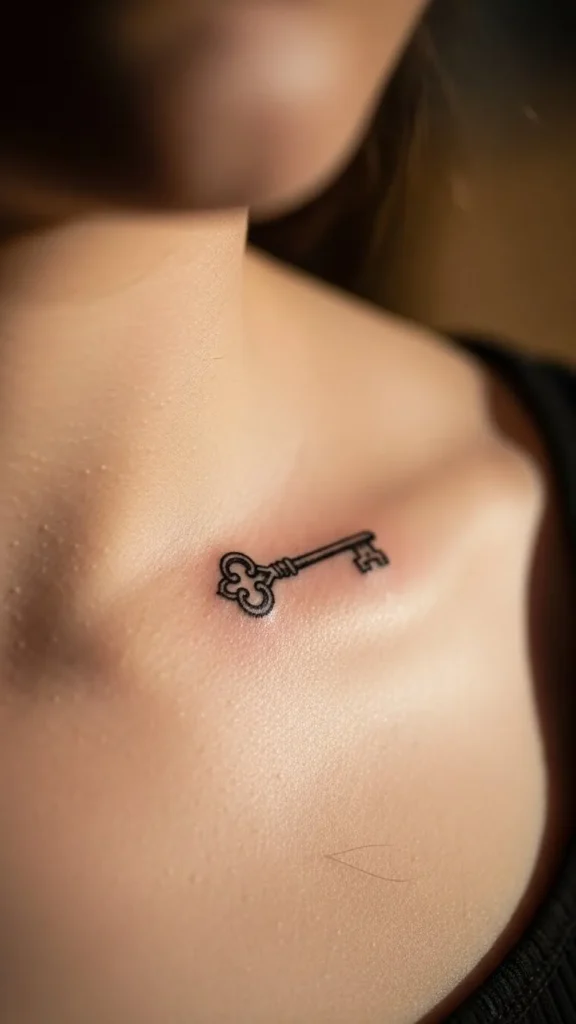  Small Key Collarbone Tattoo
