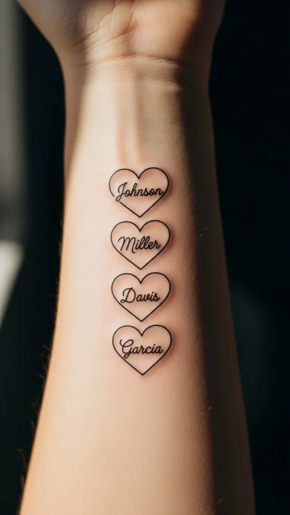 Stacked Hearts With Family Names