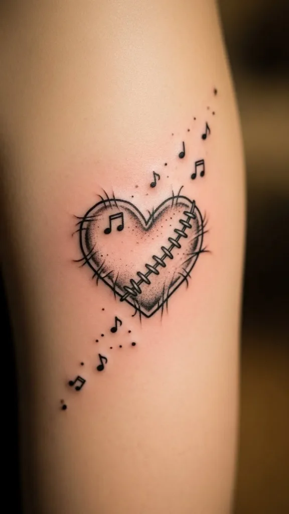 Stitched Heart With Music Notes