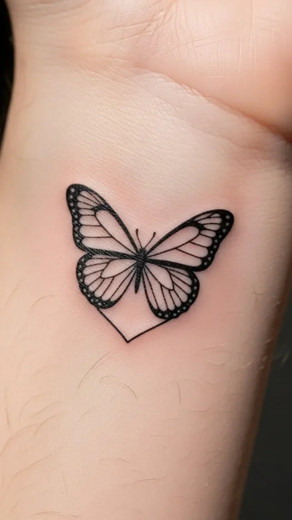 Tiny Heart Butterfly Tattoo