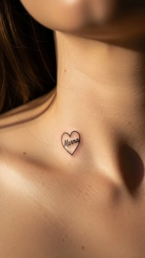 Tiny Heart Name on the Collarbone