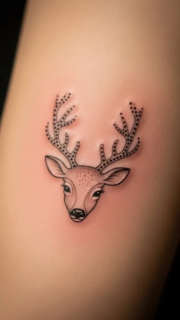 Tiny Reindeer Face With Dotted Antlers