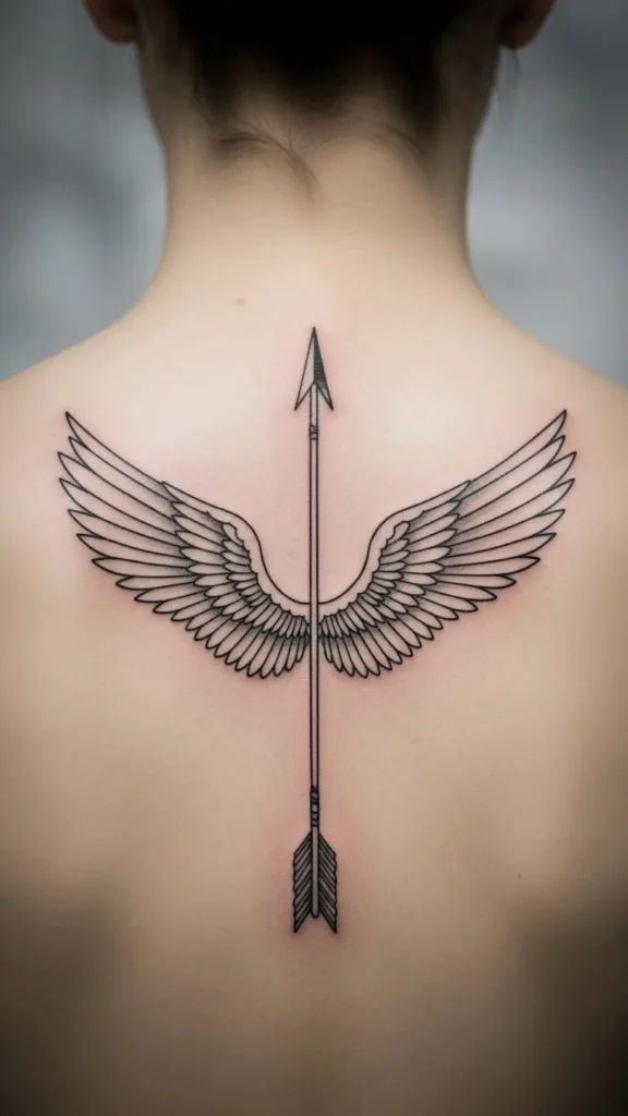  Vertical Winged Arrow Spine Tattoo