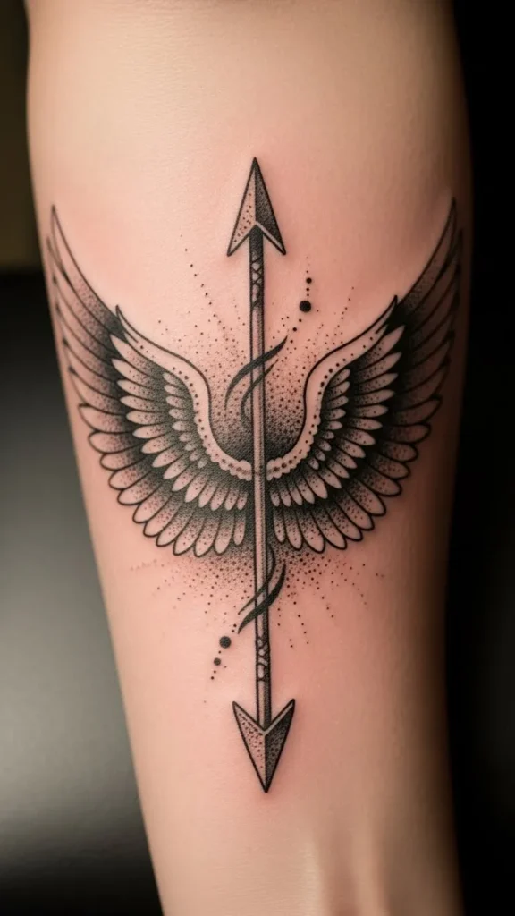 Winged Arrow with Dotwork Accents