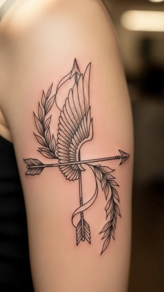 Winged Arrow with Laurel Leaves