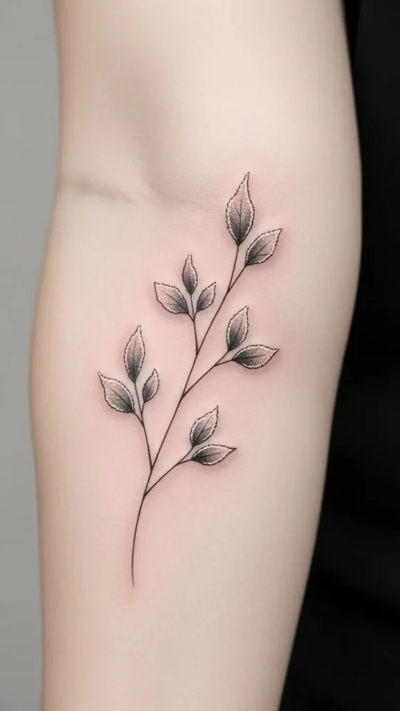 Winter Branch With Scattered Leaves