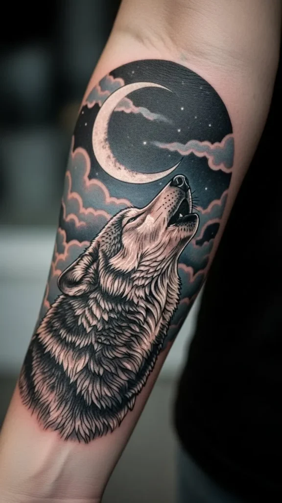 Wolf and Crescent Moon