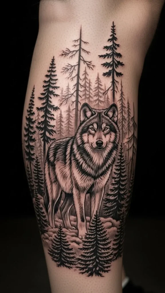 Wolf and Pine Forest