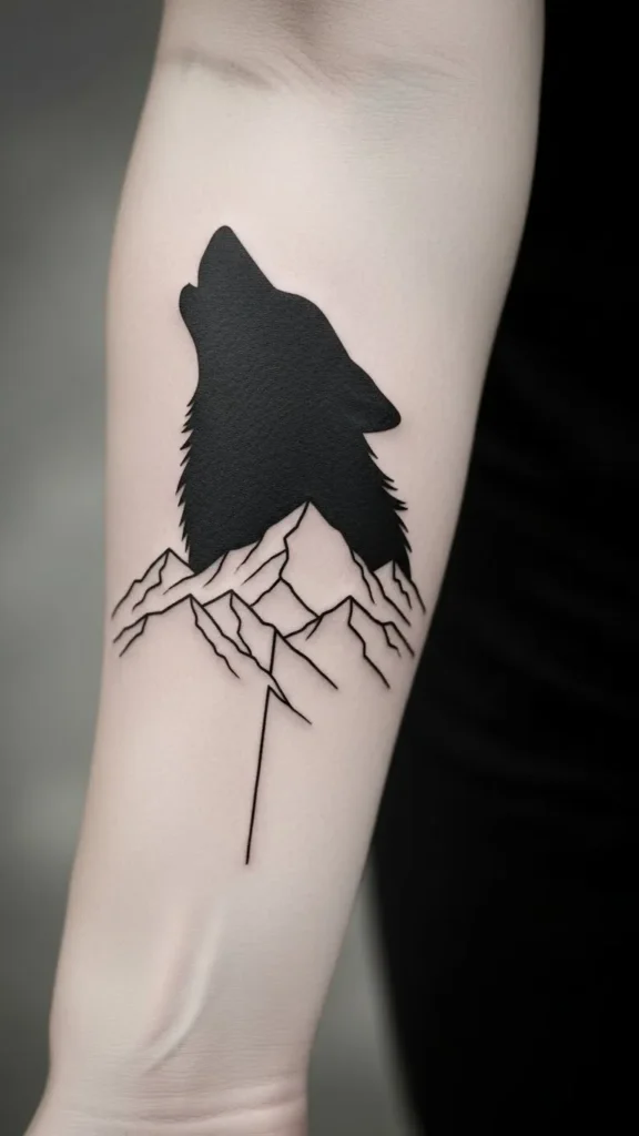 Wolf with Mountain Linework