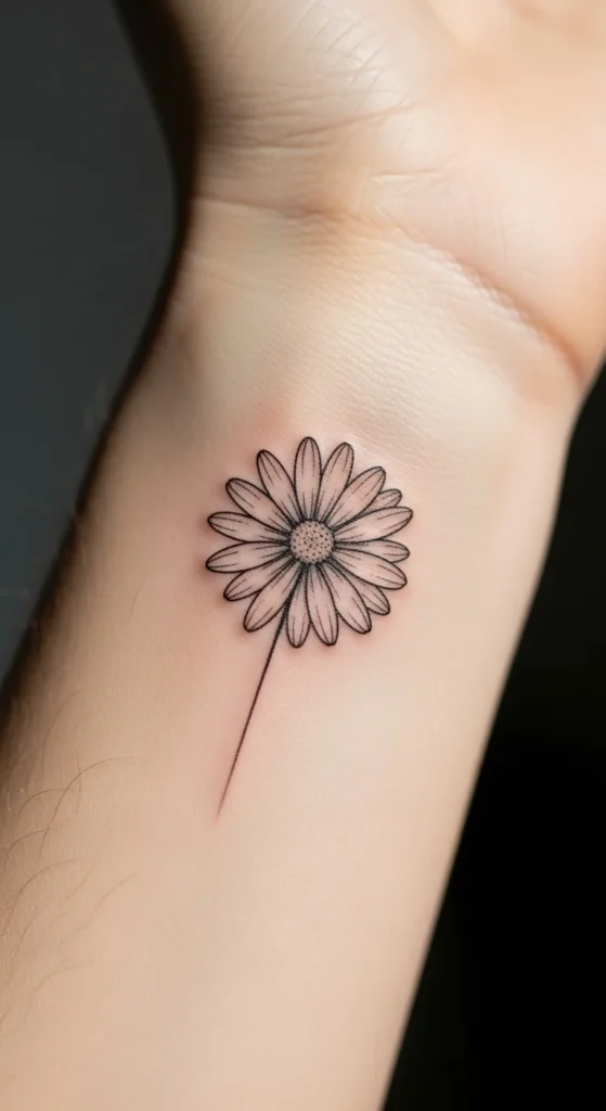 Fine-Line Daisy Tattoo