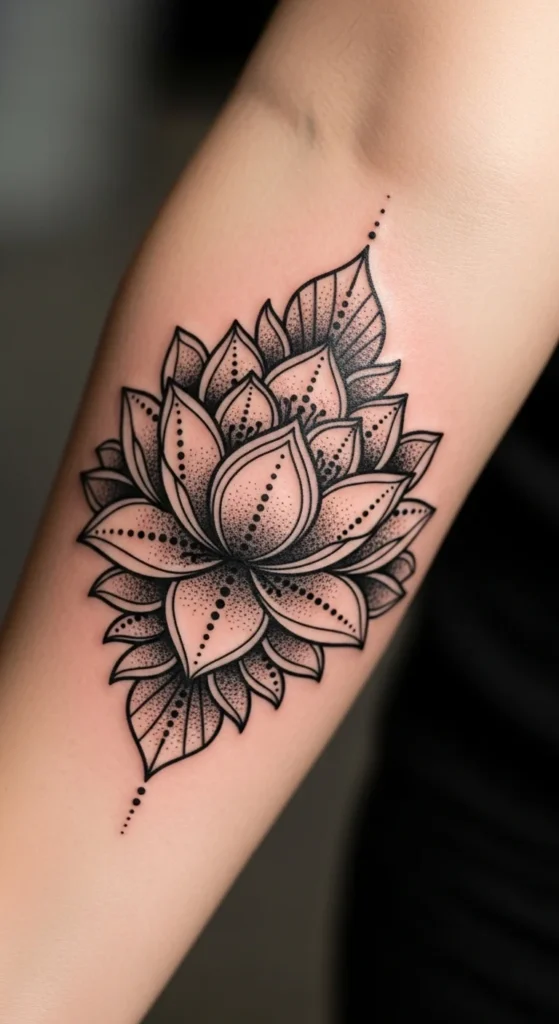 Blackwork Lotus Flower