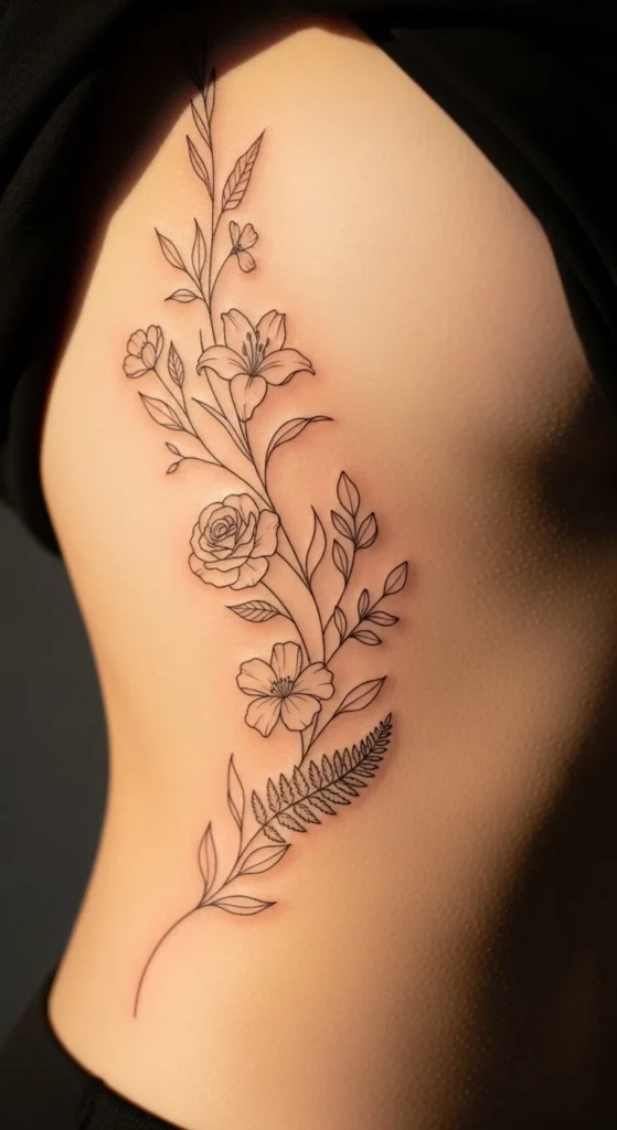 Side Rib Floral Outline