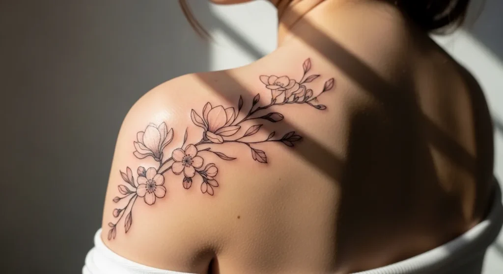 25 Beautiful Spring Floral Shoulder Tattoos That Frame the Body