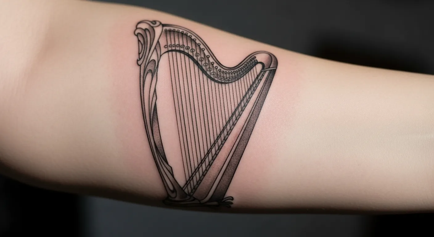 25 Classic Harp Tattoos That Represent Culture