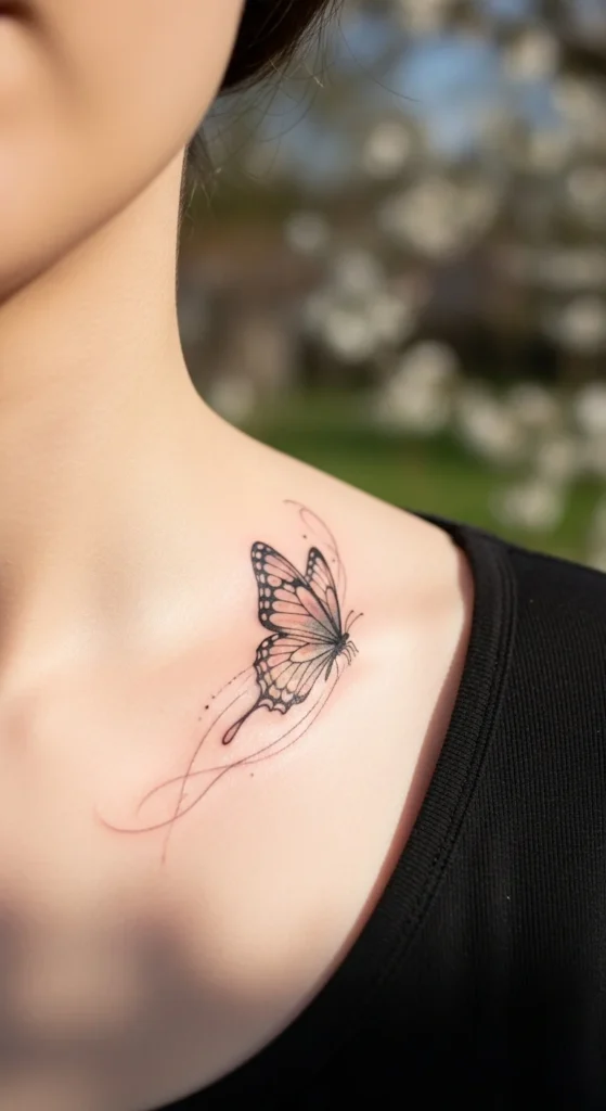 Minimal Butterfly Collarbone Tattoo