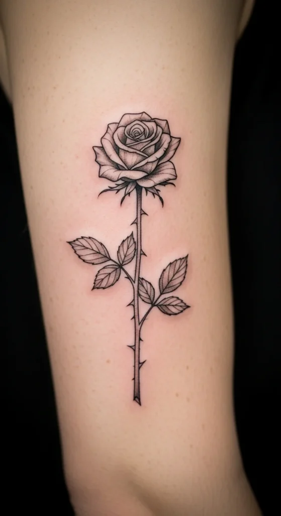 Single Rose Stem Tattoo