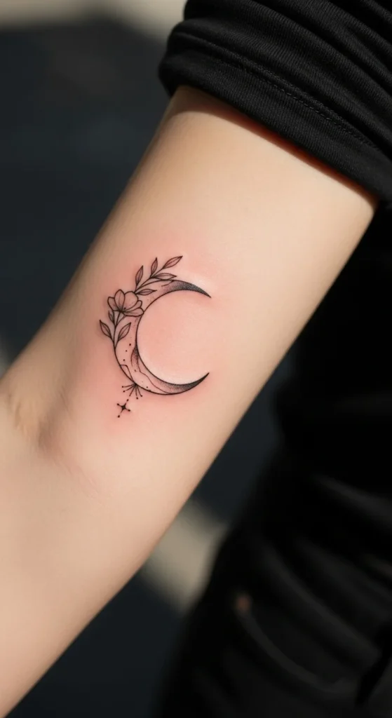 Crescent Moon With Floral Accent