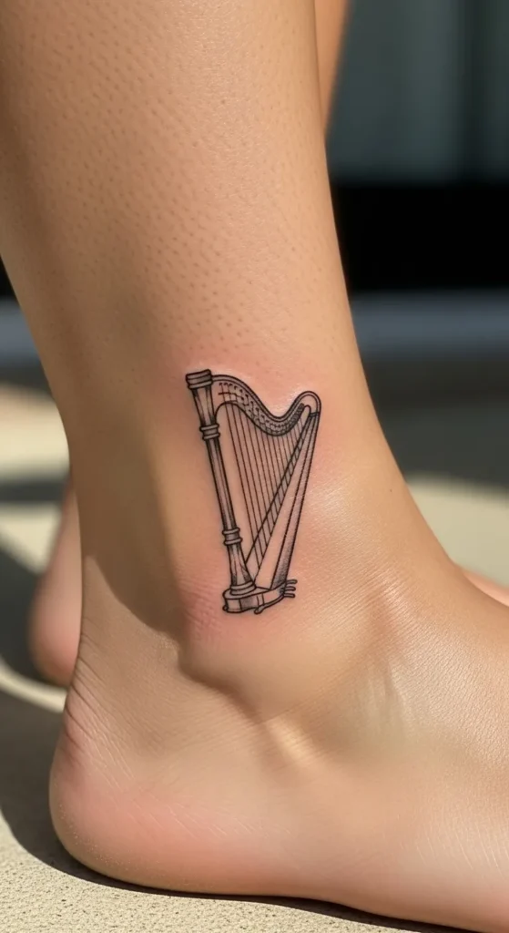 Ankle Harp Tattoo