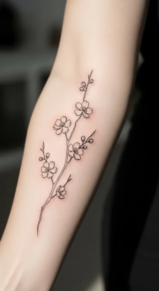 Cherry Blossom Minimal Line Art