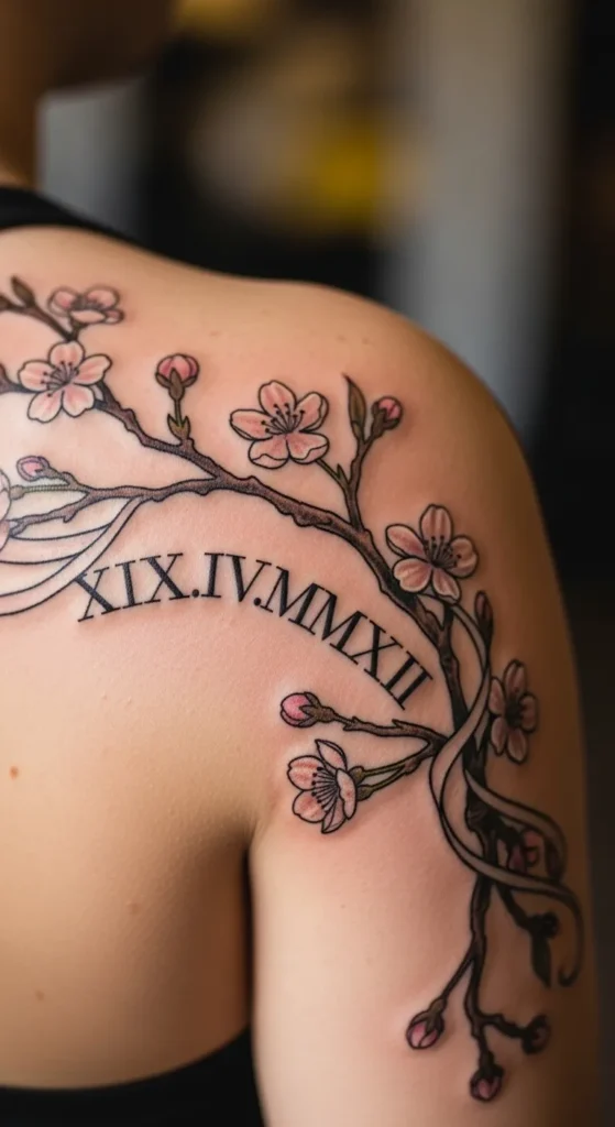 Cherry Blossom with Roman Numerals
