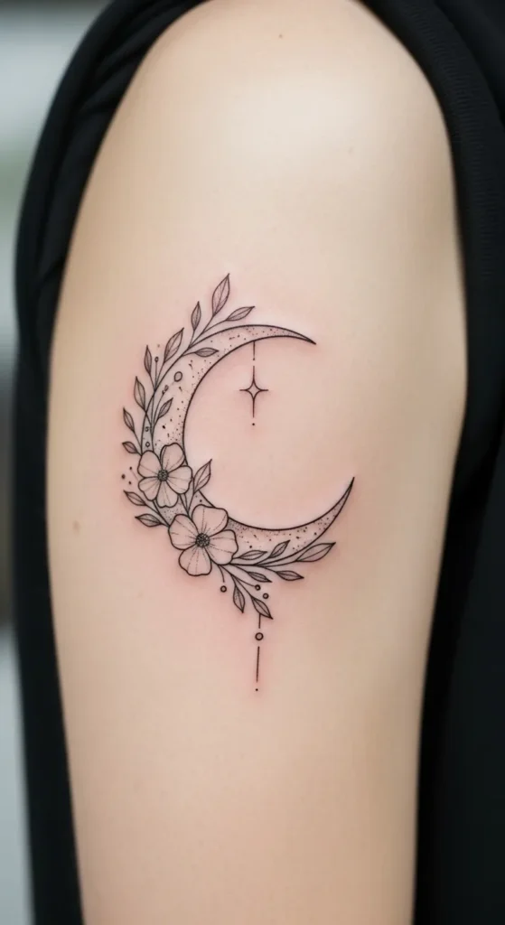 Crescent Moon With Florals