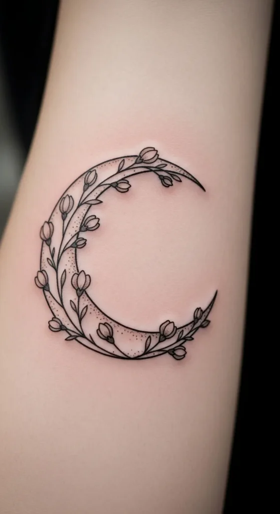 Crescent Moon With Blooming Buds