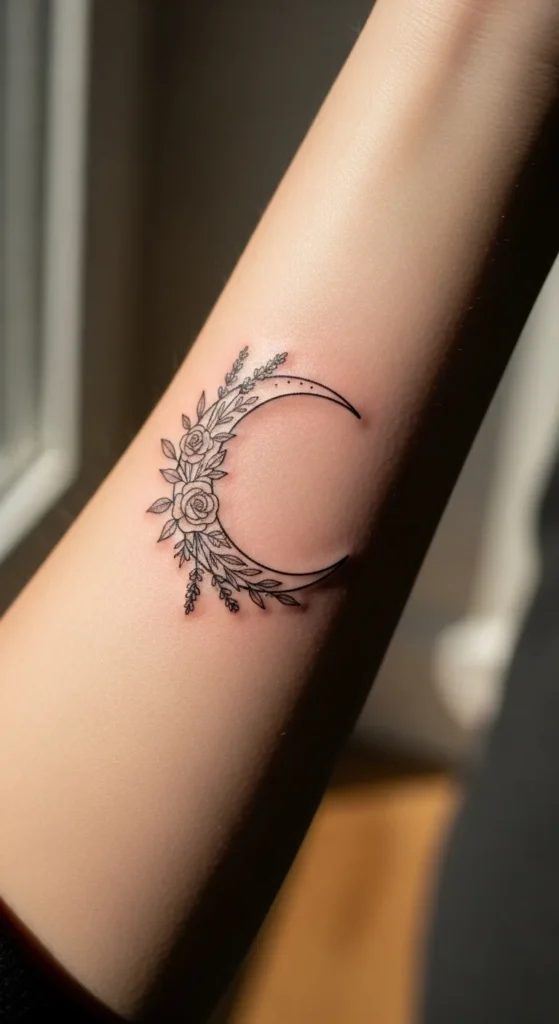 Crescent Moon With Florals