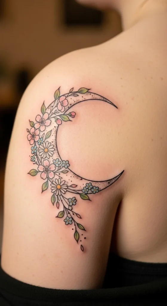 Crescent Moon With Florals