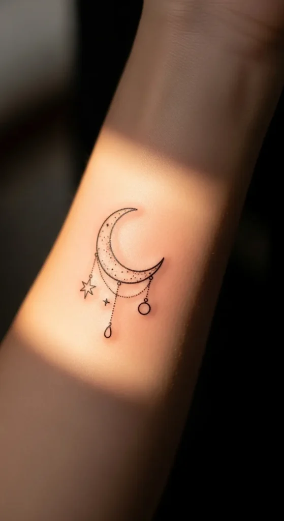 Crescent Moon With Hanging Charms