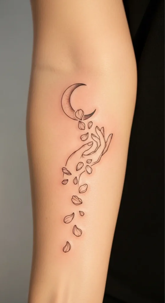 Crescent Moon With Petal Rain