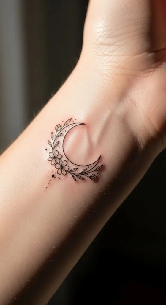 Crescent Moon with Floral Touch