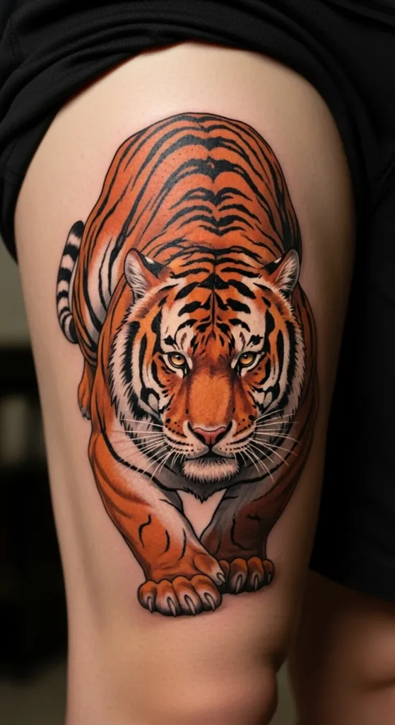 Crouching Tiger Thigh Tattoo
