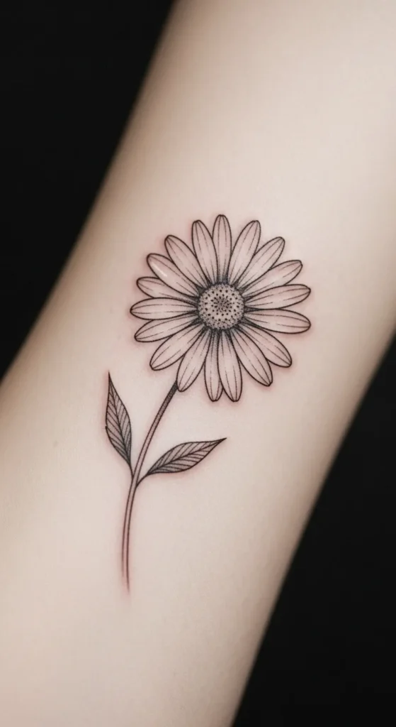 Daisy Fine-Line Tattoo
