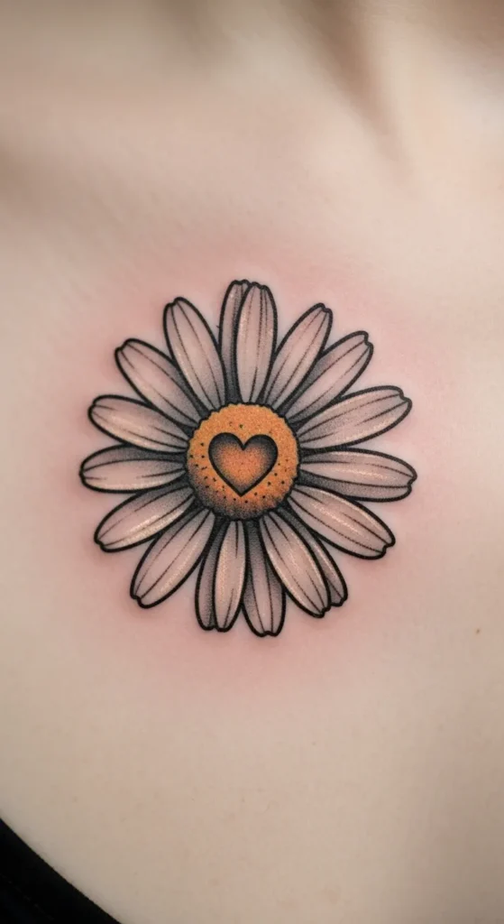 Daisy Heart Center Tattoo