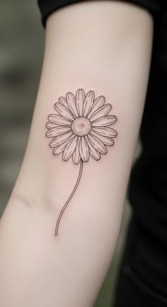 Daisy Line Art Tattoo