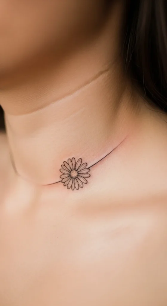 Daisy Outline Collarbone Tattoo