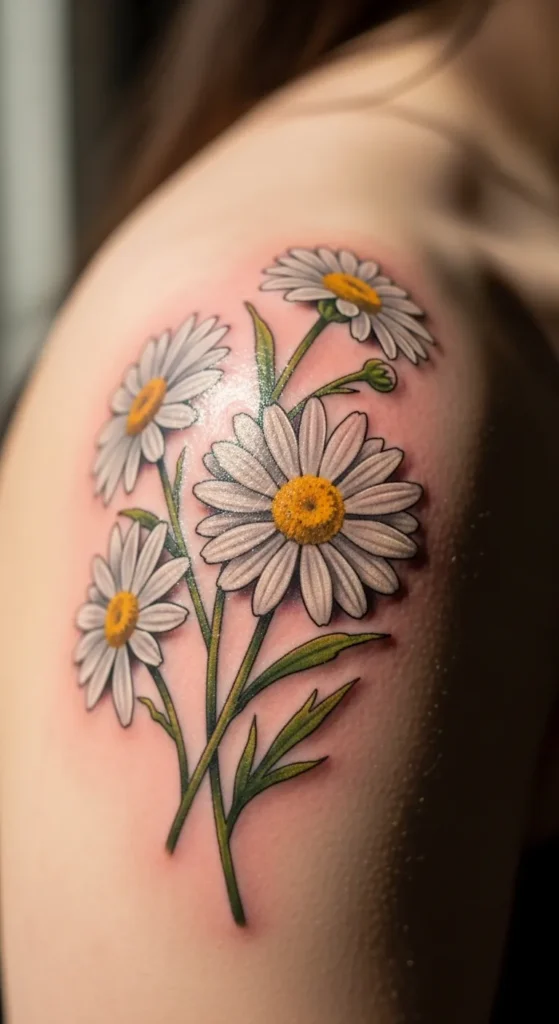  Daisy Shoulder Cap Tattoo