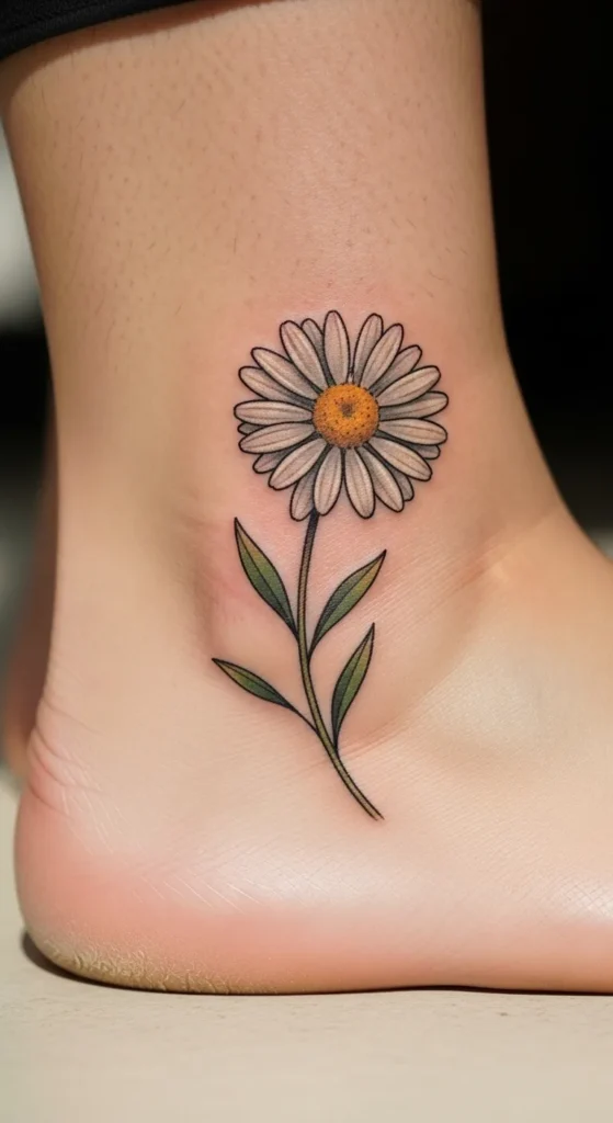 Daisy Side Foot Tattoo