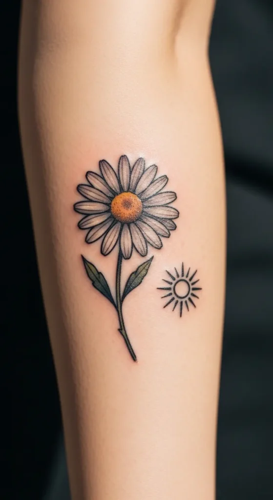 Daisy and Sun Tattoo