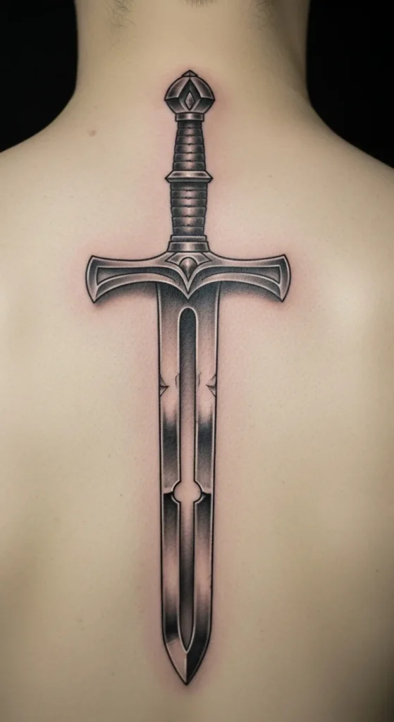 Double-Edged Sword Back Tattoo