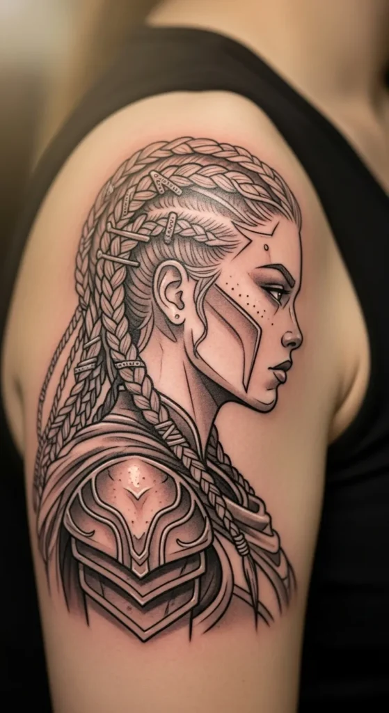 Female Warrior Profile Tattoo