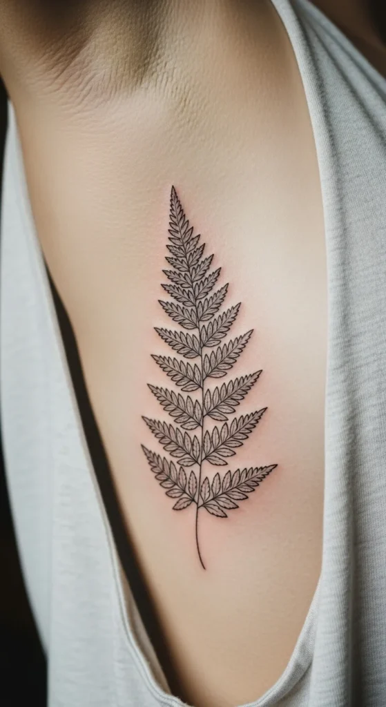 Fern Frond Line Tattoo